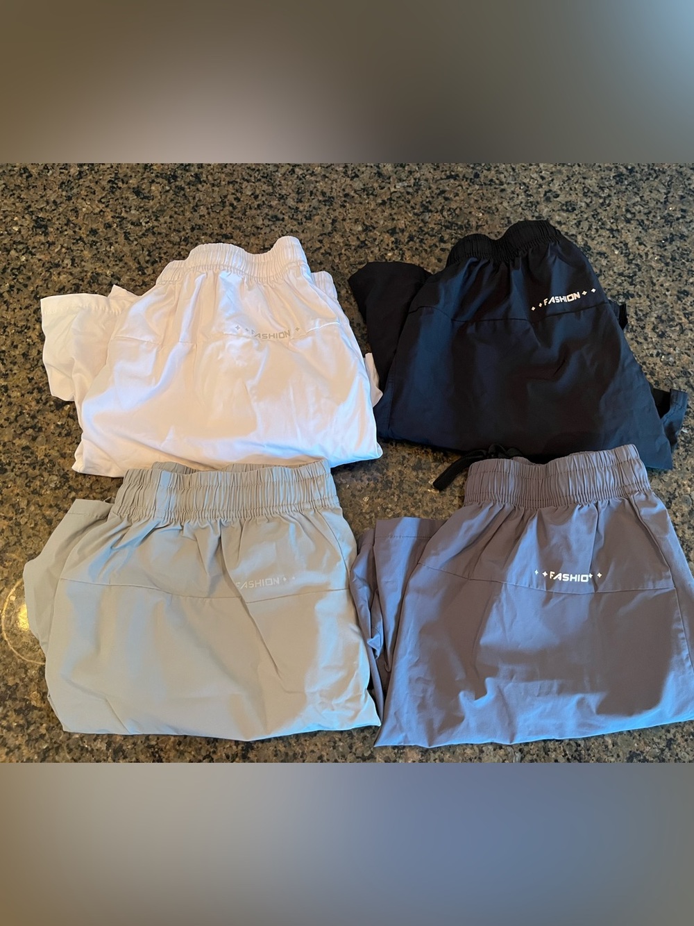 Set of 5 pairs Kids' Athletic Shorts — White, Black, Gray, Taupe, & Khaki